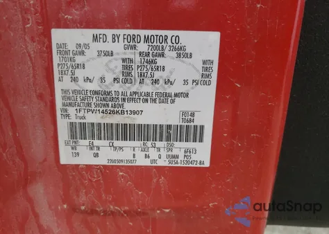 2006 Ford F150 Supercrew from USA, damaged, VIN 1FTPW14526KB13907